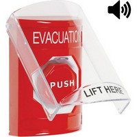 Safety Technology SS20A2EV-EN | Red Indoor Only Flush or Surface with Horn Key-to-Reset (Illuminated) Stopper Station with EVACUATION Label English