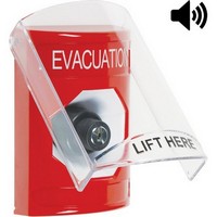 Safety Technology SS20A3EV-EN | Red Indoor Only Flush or Surface with Horn Key-to-Activate Stopper Station with EVACUATION Label English