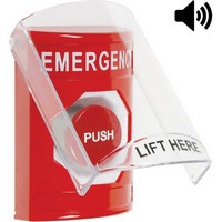 Safety Technology SS20A4EM-EN | Red Indoor Only Flush or Surface with Horn Momentary Stopper Station with EMERGENCY Label English