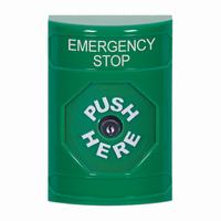 Safety Technology SS2100ES-EN | Green No Cover Key-to-Reset Stopper Station with EMERGENCY STOP Label English