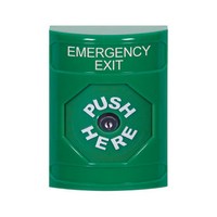 Safety Technology SS2100EX-EN | Green No Cover Key-to-Reset Stopper Station with EMERGENCY EXIT Label English