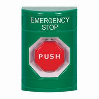 Safety Technology SS2102ES-EN | Green No Cover Key-to-Reset (Illuminated) Stopper Station with EMERGENCY STOP Label English