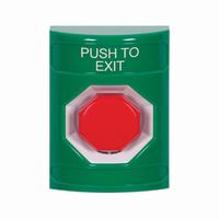 Safety Technology SS2102PX-EN | Green No Cover Key-to-Reset (Illuminated) Stopper Station with PUSH TO EXIT Label English
