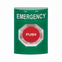 Safety Technology SS2104EM-EN | Green No Cover Momentary Stopper Station with EMERGENCY Label English