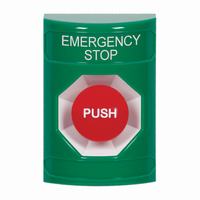 Safety Technology SS2104ES-EN | Green No Cover Momentary Stopper Station with EMERGENCY STOP Label English