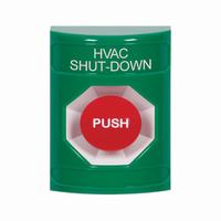 Safety Technology SS2104HV-EN | Green No Cover Momentary Stopper Station with HVAC SHUT DOWN Label English