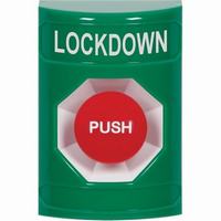 Safety Technology SS2104LD-EN | Green No Cover Momentary Stopper Station with LOCKDOWN Label English