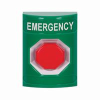 Safety Technology SS2105EM-EN | Green No Cover Momentary (Illuminated) Stopper Station with EMERGENCY Label English