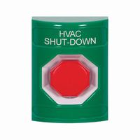 Safety Technology SS2105HV-EN | Green No Cover Momentary (Illuminated) Stopper Station with HVAC SHUT DOWN Label English