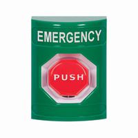 Safety Technology SS2108EM-EN | Green No Cover Pneumatic (Illuminated) Stopper Station with EMERGENCY Label English
