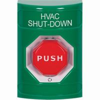 Safety Technology SS2109HV-EN | Green No Cover Turn-to-Reset (Illuminated) Stopper Station with HVAC SHUT DOWN Label English
