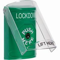 Safety Technology SS2120LD-EN | Green Indoor Only Flush or Surface Key-to-Reset Stopper Station with LOCKDOWN Label English