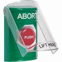Safety Technology SS2121AB-EN | Green Indoor Only Flush or Surface Turn-to-Reset Stopper Station with ABORT Label English