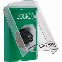 Safety Technology SS2123LD-EN | Green Indoor Only Flush or Surface Key-to-Activate Stopper Station with LOCKDOWN Label English