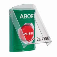 Safety Technology SS2125AB-EN | Green Indoor Only Flush or Surface Momentary (Illuminated) Stopper Station with ABORT Label English