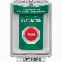 Safety Technology SS2134EV-EN | Green Indoor/Outdoor Flush Momentary Stopper Station with EVACUATION Label English