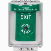 Safety Technology SS2140XT-EN | Green Indoor/Outdoor Flush with Horn Key-to-Reset Stopper Station with EXIT Label English