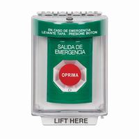 Safety Technology SS2141EX-ES | Green Indoor/Outdoor Flush with Horn Turn-to-Reset Stopper Station with EMERGENCY EXIT Label Spanish