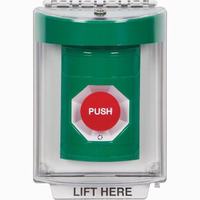 Safety Technology SS2141NT-EN | Green Indoor/Outdoor Flush with Horn Turn-to-Reset Stopper Station with No Text Label English