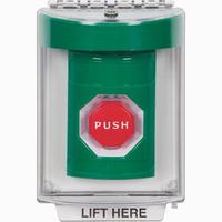 Safety Technology SS2145NT-EN | Green Indoor/Outdoor Flush with Horn Momentary (Illuminated) Stopper Station with No Text Label English