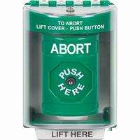Safety Technology SS2170AB-EN | Green Indoor/Outdoor Surface Key-to-Reset Stopper Station with ABORT Label English