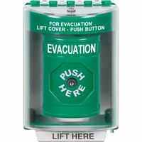 Safety Technology SS2170EV-EN | Green Indoor/Outdoor Surface Key-to-Reset Stopper Station with EVACUATION Label English