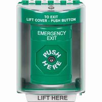 Safety Technology SS2170EX-EN | Green Indoor/Outdoor Surface Key-to-Reset Stopper Station with EMERGENCY EXIT Label English