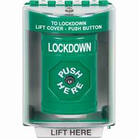 Safety Technology SS2170LD-EN | Green Indoor/Outdoor Surface Key-to-Reset Stopper Station with LOCKDOWN Label English