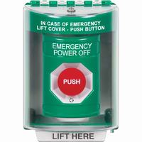 Safety Technology SS2171PO-EN | Green Indoor/Outdoor Surface Turn-to-Reset Stopper Station with EMERGENCY POWER OFF Label English