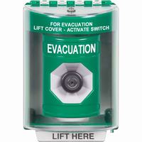 Safety Technology SS2173EV-EN | Green Indoor/Outdoor Surface Key-to-Activate Stopper Station with EVACUATION Label English