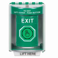 Safety Technology SS2177XT-EN | Green Indoor/Outdoor Surface Weather Resistant Momentary (Illuminated) with Green Lens Stopper Station with EXIT Label English