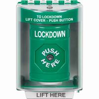 Safety Technology SS2180LD-EN | Green Indoor/Outdoor Surface with Horn Key-to-Reset Stopper Station with LOCKDOWN Label English
