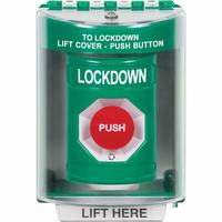 Safety Technology SS2181LD-EN | Green Indoor/Outdoor Surface with Horn Turn-to-Reset Stopper Station with LOCKDOWN Label English