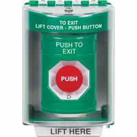 Safety Technology SS2181PX-EN | Green Indoor/Outdoor Surface with Horn Turn-to-Reset Stopper Station with PUSH TO EXIT Label English