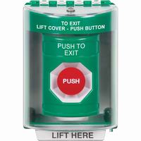 Safety Technology SS2184PX-EN | Green Indoor/Outdoor Surface with Horn Momentary Stopper Station with PUSH TO EXIT Label English