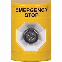Safety Technology SS2203ES-EN | Yellow No Cover Key-to-Activate Stopper Station with EMERGENCY STOP Label English