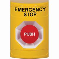 Safety Technology SS2204ES-EN | Yellow No Cover Momentary Stopper Station with EMERGENCY STOP Label English