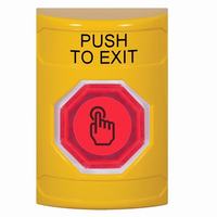 Safety Technology SS2206PX-EN | Yellow No Cover Momentary (Illuminated) with Red Lens Stopper Station with PUSH TO EXIT Label English