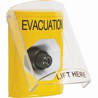 Safety Technology SS2223EV-EN | Yellow Indoor Only Flush or Surface Key-to-Activate Stopper Station with EVACUATION Label English