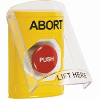 Safety Technology SS2224AB-EN | Yellow Indoor Only Flush or Surface Momentary Stopper Station with ABORT Label English