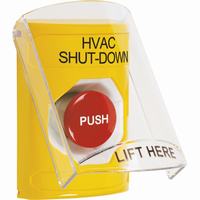 Safety Technology SS2224HV-EN | Yellow Indoor Only Flush or Surface Momentary Stopper Station with HVAC SHUT DOWN Label English