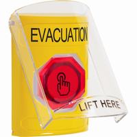 Safety Technology SS2226EV-EN | Yellow Indoor Only Flush or Surface Momentary (Illuminated) with Red Lens Stopper Station with EVACUATION Label English
