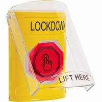 Safety Technology SS2226LD-EN | Yellow Indoor Only Flush or Surface Momentary (Illuminated) with Red Lens Stopper Station with LOCKDOWN Label English