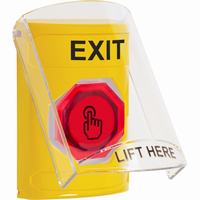 Safety Technology SS2227XT-EN | Yellow Indoor Only Flush or Surface Weather Resistant Momentary (Illuminated) with Red Lens Stopper Station with EXIT Label English