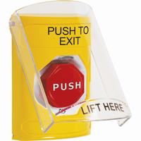 Safety Technology SS2229PX-EN | Yellow Indoor Only Flush or Surface Turn-to-Reset (Illuminated) Stopper Station with PUSH TO EXIT Label English