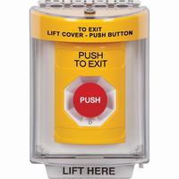 Safety Technology SS2231PX-EN | Yellow Indoor/Outdoor Flush Turn-to-Reset Stopper Station with PUSH TO EXIT Label English