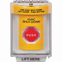 Safety Technology SS2242HV-EN | Yellow Indoor/Outdoor Flush with Horn Key-to-Reset (Illuminated) Stopper Station with HVAC SHUT DOWN Label English