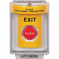 Safety Technology SS2245XT-EN | Yellow Indoor/Outdoor Flush with Horn Momentary (Illuminated) Stopper Station with EXIT Label English