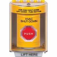 Safety Technology SS2275HV-EN | Yellow Indoor/Outdoor Surface Momentary (Illuminated) Stopper Station with HVAC SHUT DOWN Label English