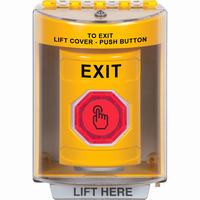 Safety Technology SS2276XT-EN | Yellow Indoor/Outdoor Surface Momentary (Illuminated) with Red Lens Stopper Station with EXIT Label English